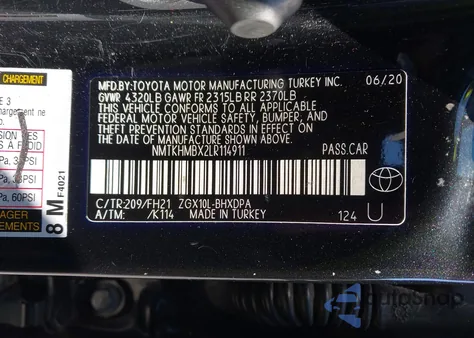 2020 Toyota C-Hr Le z USA, uszkodzony, nr VIN NMTKHMBX2LR114911